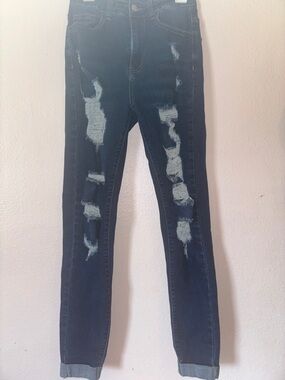 SHEIN Dark Blue Ripped Skinny Jeans for Women